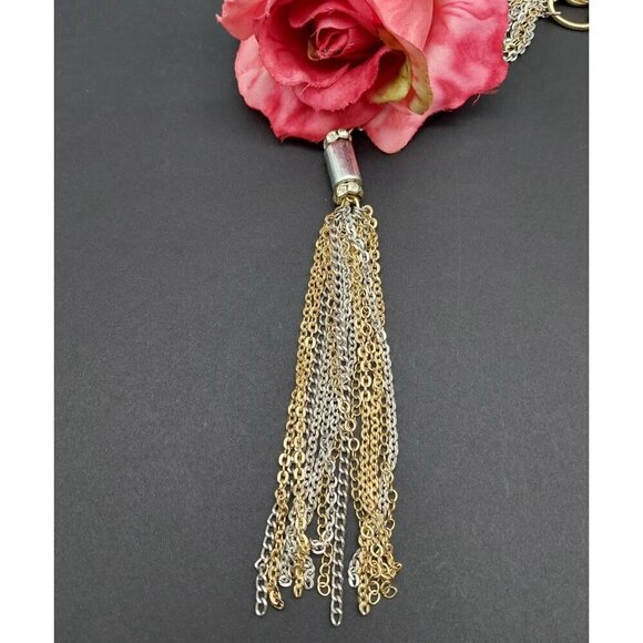 Chico's Two Tone Gold & Silver Multi Chain Pendant Necklace Rhinestone Accents L - Picture 8 of 9